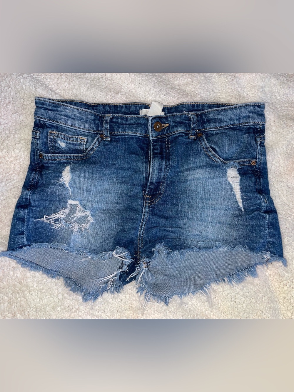 H&M Dark Blue Distressed Denim Cutoff Shorts
